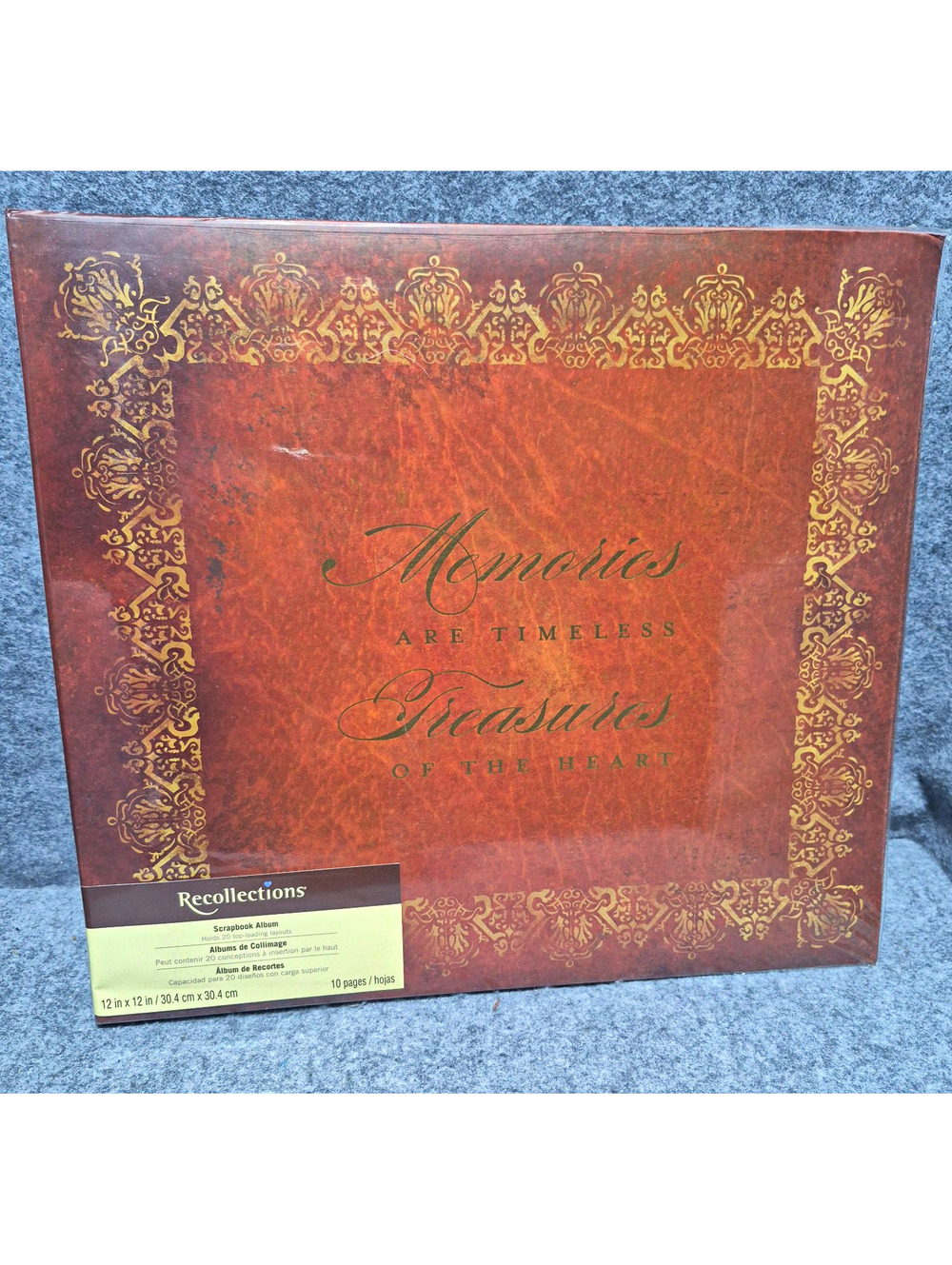 Recollections Postbound Scrapbook Album 12x12 Brown/Gold Damask "Memories"